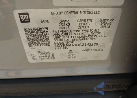 2025 Cadillac Xt5 Fwd Luxury from USA, damaged, VIN 1GYKNAR43SZ142230